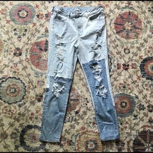 Blocked distressed jeans